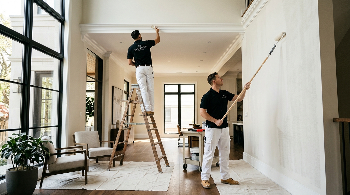Craftsman Painter Professional Crew Working on Residential Walls